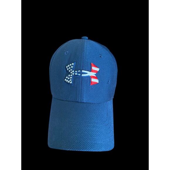 Under Armour Baseball Hat American Flag UA Fitted Large XL Mens Navy Blue Logo - Picture 2 of 9